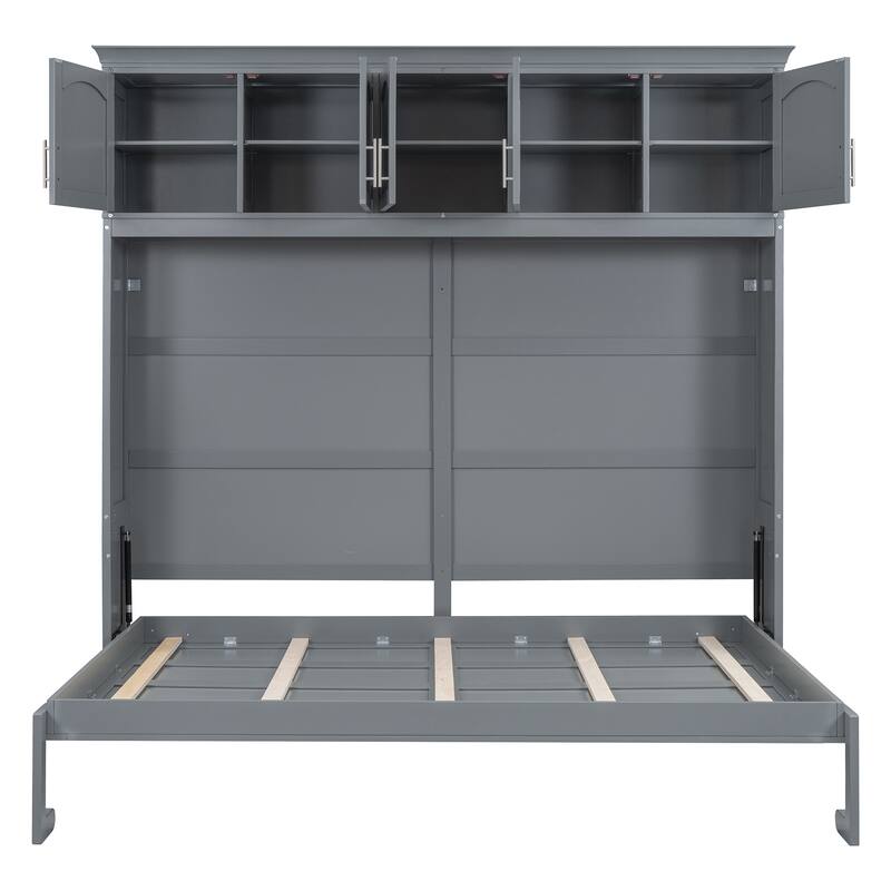 Nestfair Full Size Murphy Bed Wall Bed with Top Cabinets