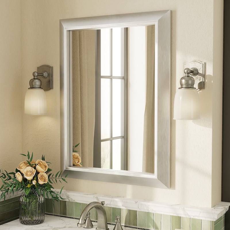 Beveled Metal Rectangle Framed Bathroom Vanity Tempered Glass Mirrors - 32" x 24" - Silver