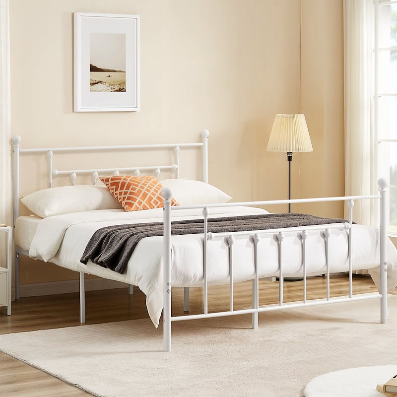 Javlergo Victorian Style Metal Bed Frame Platform Bed Frame with Headboard and Footboard No Box Spring Needed