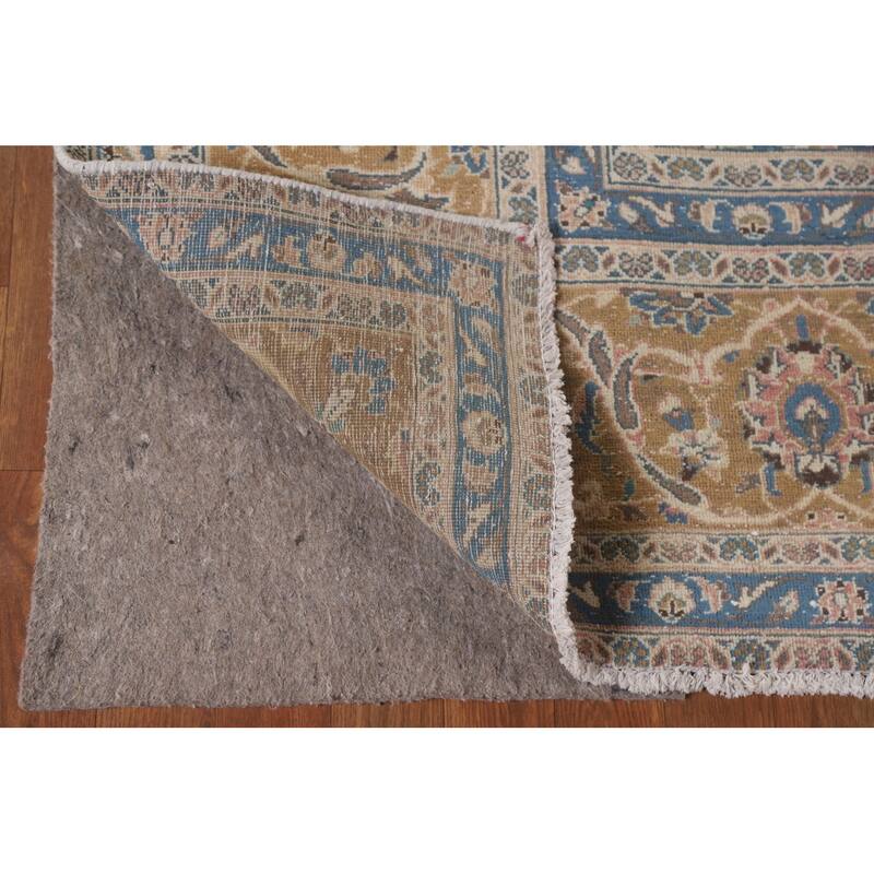 Distressed Floral Kashan Persian Antique Area Rug Handmade Wool Carpet - 9'0" x 12'5"