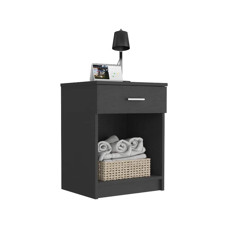 Compact Black End Table/Nightstand - One Drawer, Open Shelf, and Superior Top