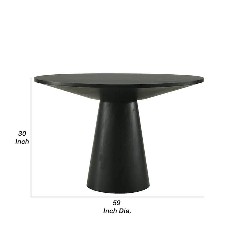 Toty Dining Table, 59 Inch Round Top, Modern Cone Pedestal Base, Black