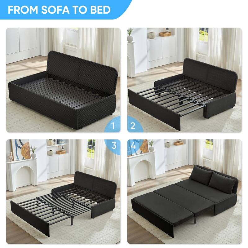 Mixoy Corduroy Fabric Queen Size/Twin Size Sofa Bed, 2-in-1 Modern Pull Out Sleeper Sofa Bed