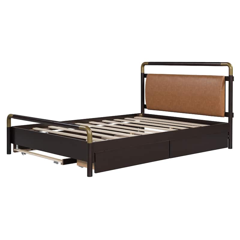 Wooden Storage Platform Bed, with 2 Big Drawers
