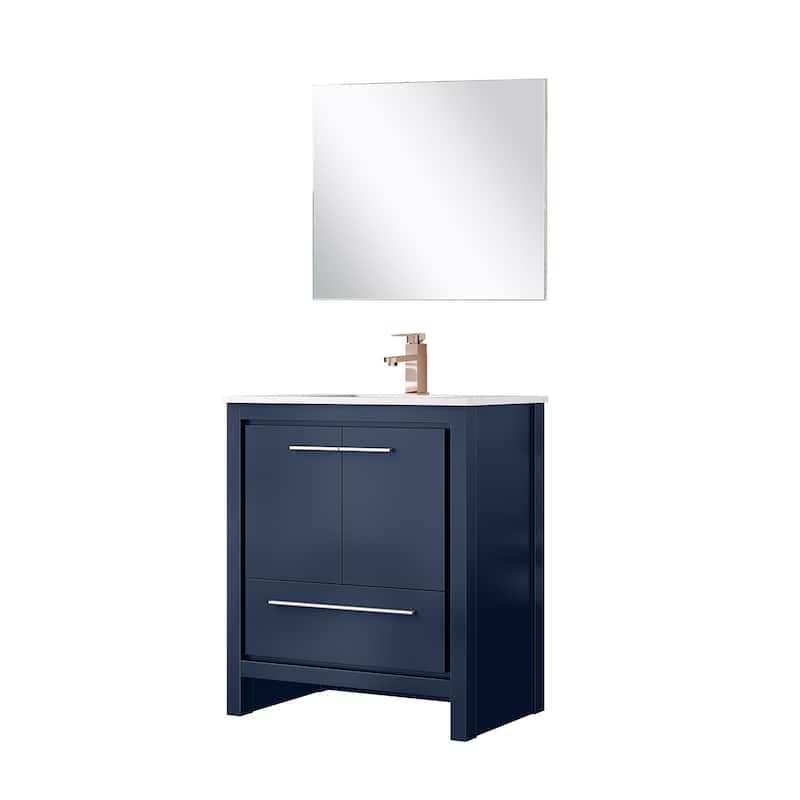 Lafarre Bath Vanity with Quartz Top, Sink, Mirror and Rose Gold Faucet