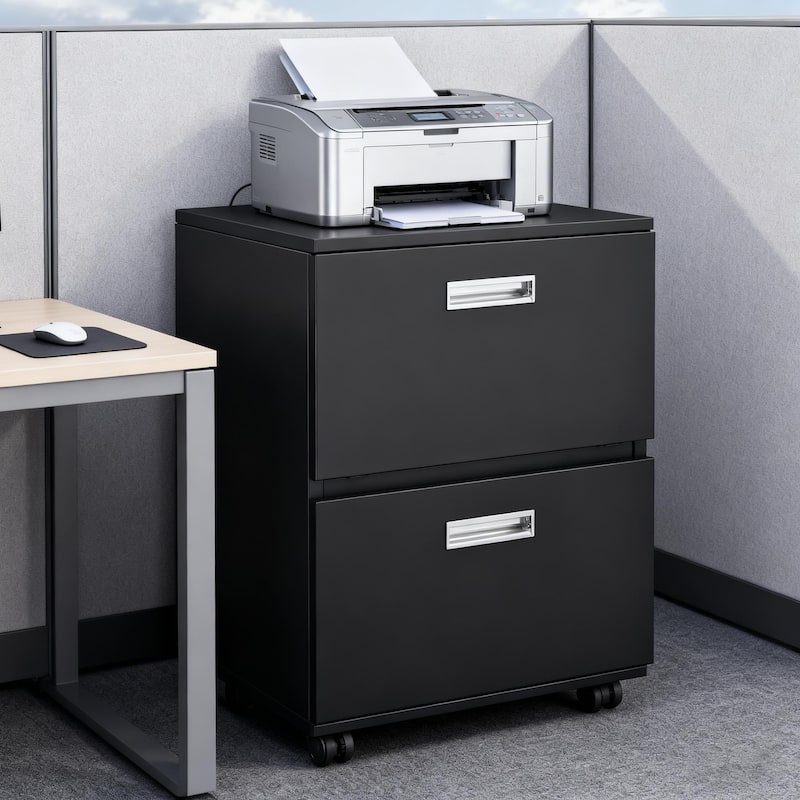 Anmytek Black 2 Drawer Mobile File Cabinet Rolling Under Desk Storage for Home Office - Black