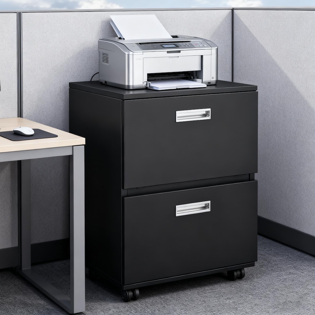 Anmytek Black 2 Drawer Mobile File Cabinet Rolling Under Desk Storage for Home Office