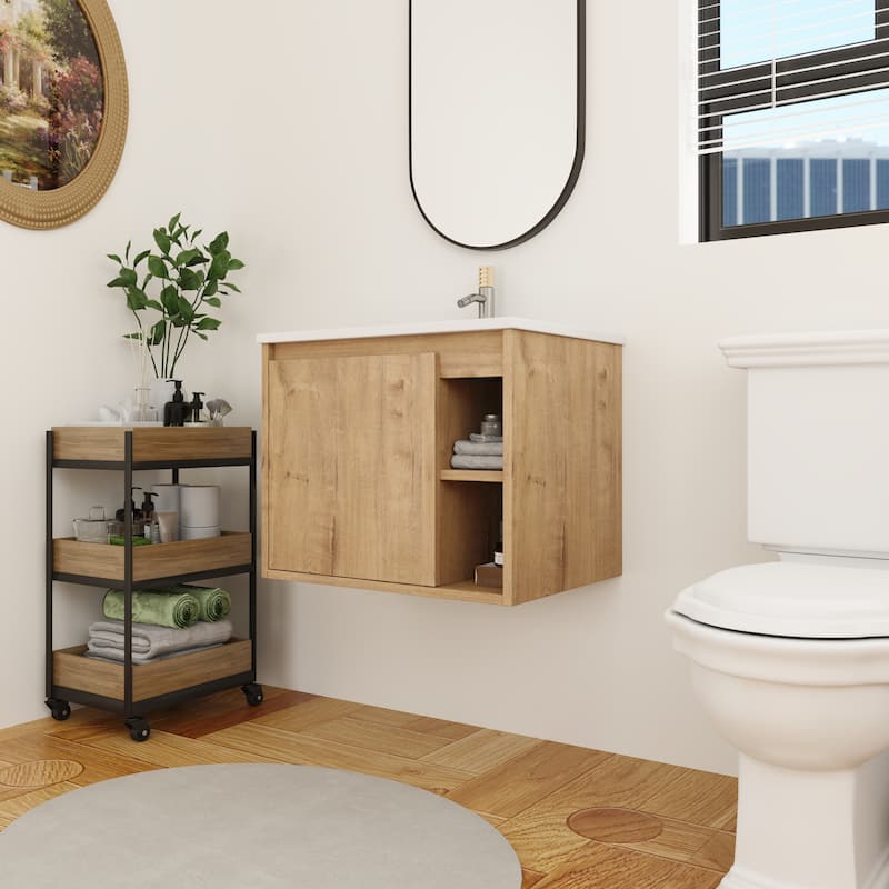 BNK 20"/24"/30" Single Sink Bathroom Vanity with Soft Close Door or Right Side Shelves, Modern Floating Vanity