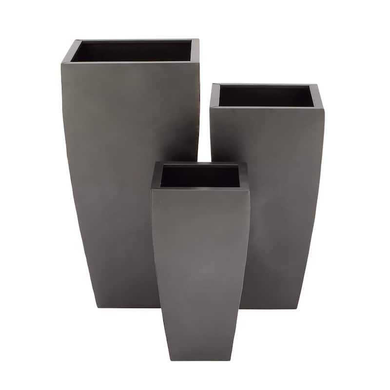 Metal Light Weight Planter with Tapered Base and Polished Exterior - Set of 3 Gray or Dark gray - Roche River Decor - Dark Gray