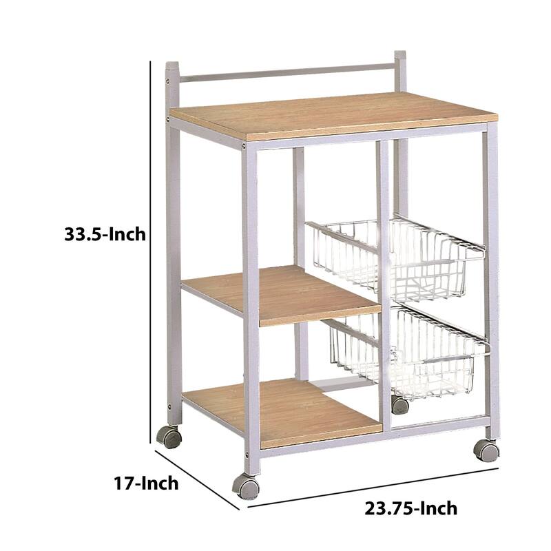 Kitchen Cart with 3 Shelves & 2 Storage Compartments, Brown And White