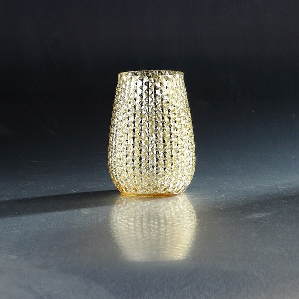 6" Gold Colored Pattern Hand Blown Glass Candle Holder - N/A