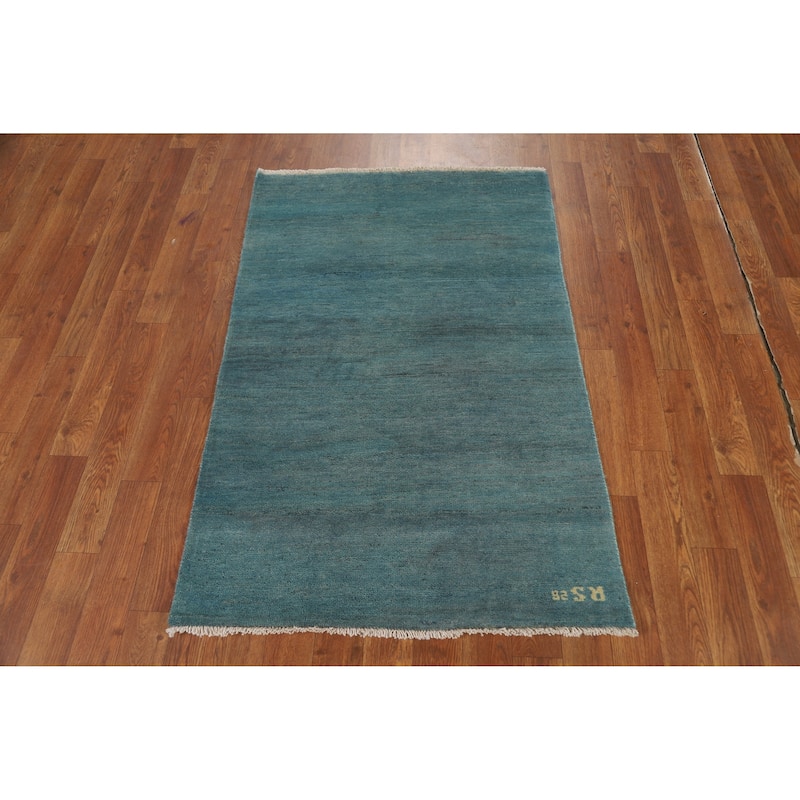 Light Blue Gabbeh Modern Foyer Rug Handmade Wool Carpet - 2'7"x 3'11"