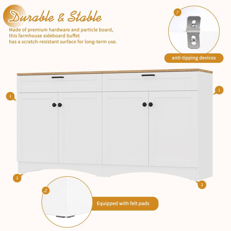 Farmhouse Style TV Stand Versatile Wood Grain Sideboard, for TVs up to 70 Inches with 2 Drawers, for Living Room/Bedroom, White