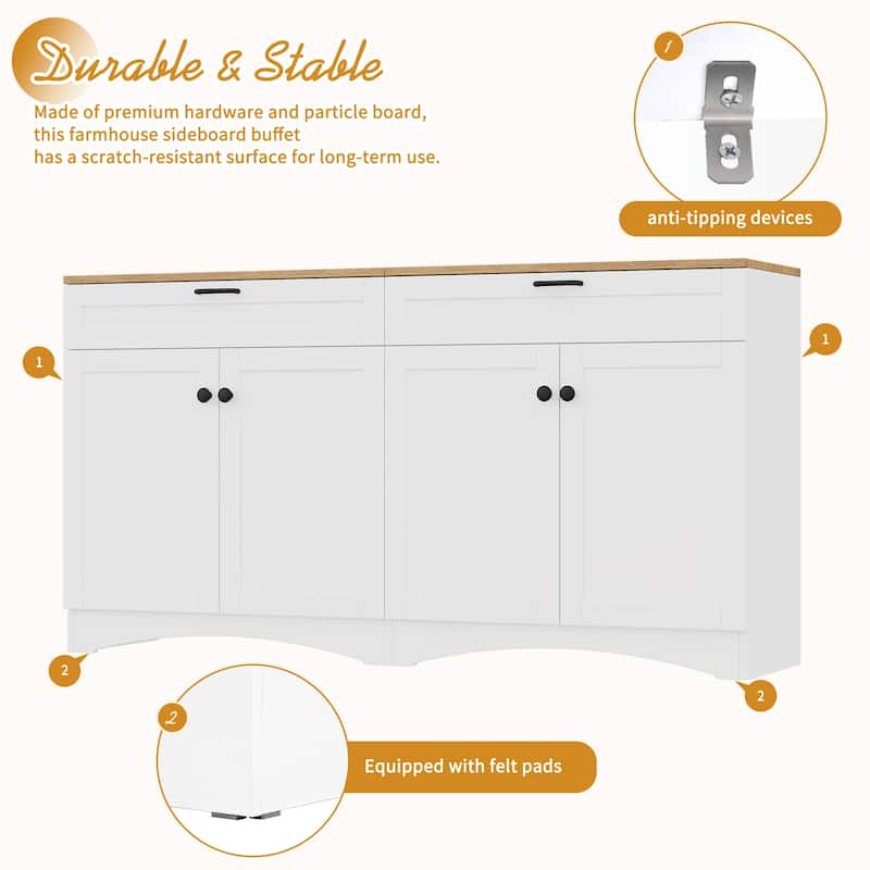 Farmhouse TV Stand with 2 Drawers for TVs Up to 70", Versatile Wood Grain Sideboard with Adjustable Shelves, Media Console