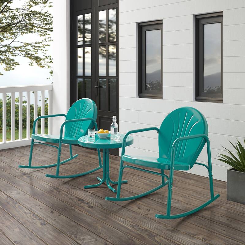 Crosley Griffith 3Pc Outdoor Rocking Chair Set - 79 W x 33.13 D x 32.25 H - Turquoise