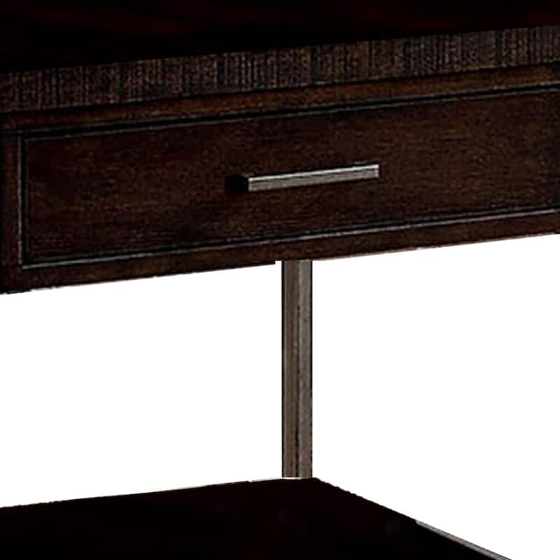 1 Drawer Wooden End Table with Metal Frame, Brown