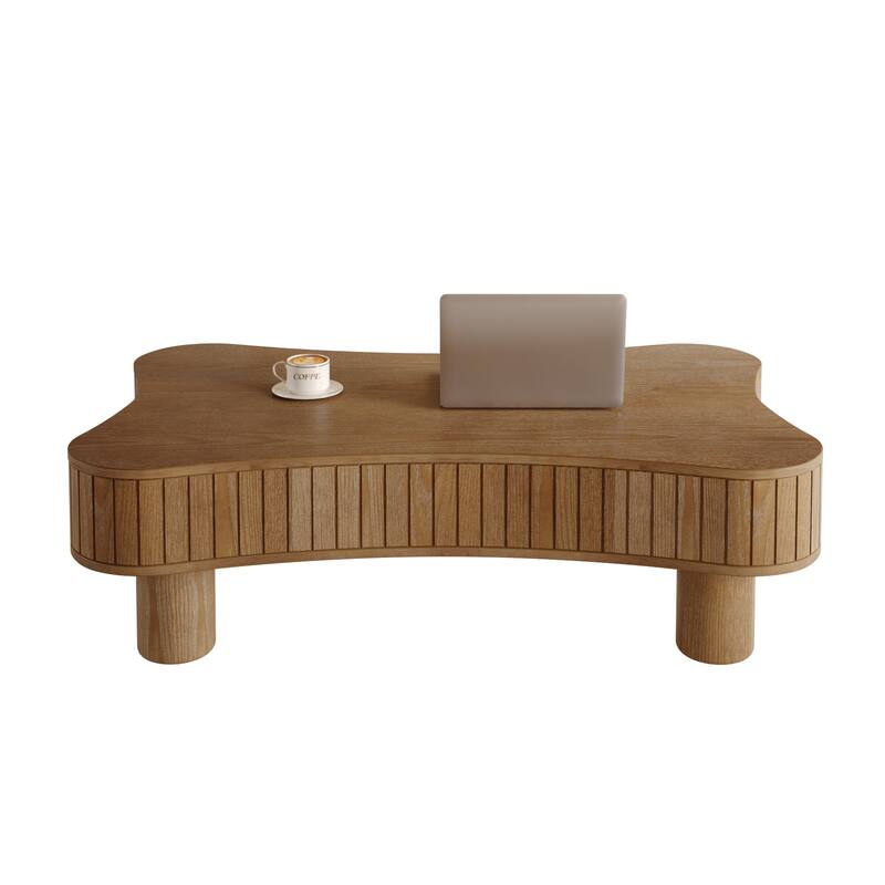 Lift Top Coffee Table for Living Room 42" Fluted Panel Hidden Storage, Silent Hydraulic Lift, Curved Safety Corners,Natural Wood