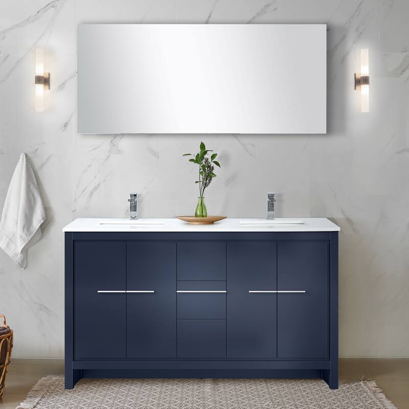 Lafarre Bath Vanity, White Quartz Top, Chrome Faucet Set and Mirror