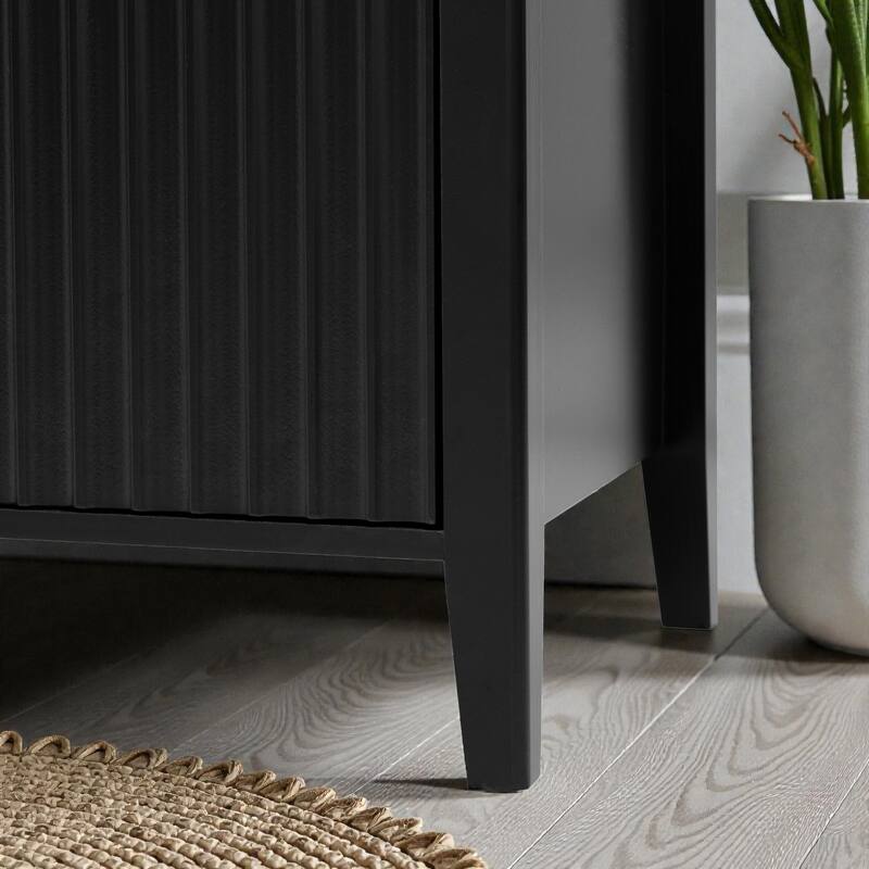 48'' Three-Door Modern Storage Cabinet with Vertical Pattern and Metal Handles, MDF Sideboard for Entryway