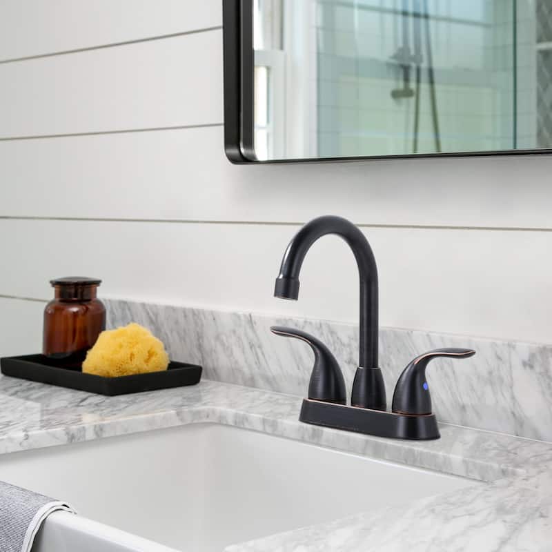 WOWOW 4 in. Centerset Double Handle High Arc Bathroom Faucet