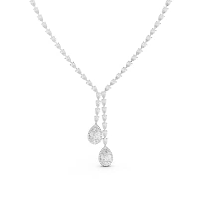 Auriya 14K Gold Lab Grown Diamond Pear Halo Lined Double Lariat Necklace 27 2/5 ct. tw. (F-G VS)