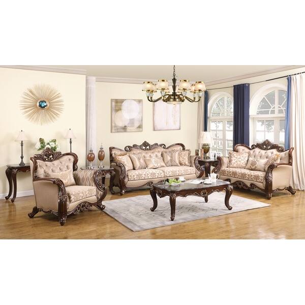 New Classic Furniture Sebastian Beige and Cherry Sofa with Tufted Back ...