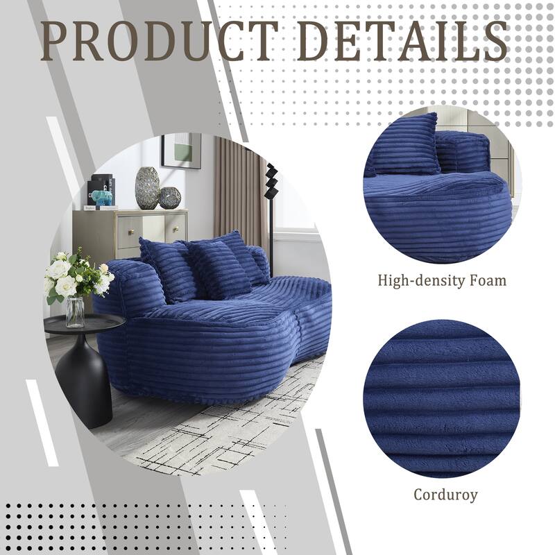 Corduroy Bean Bag Chair, Foam-Filled Lazy Floor Sofa with 3 Pillows, Soft Upholstered Lounge Chair for Adults & Teens