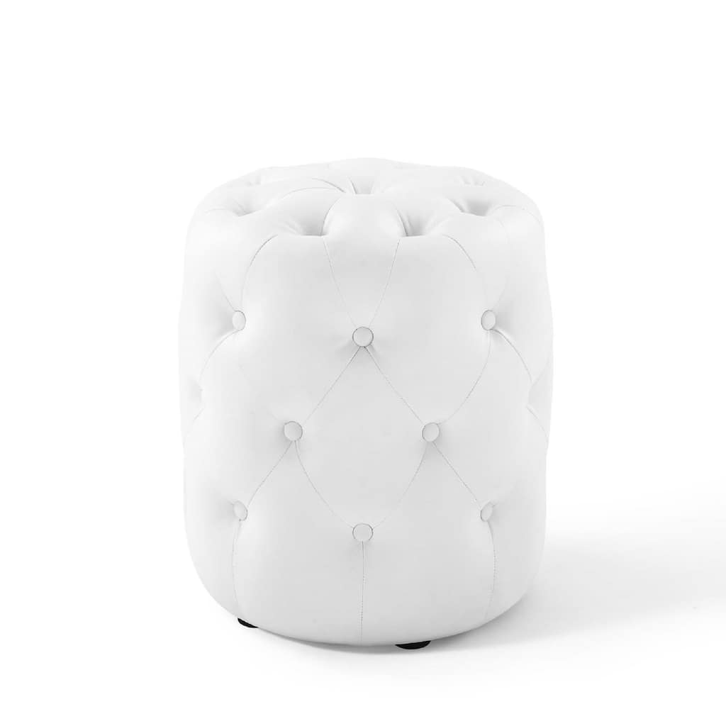 Modway Amour Tufted Vegan Leather Round Upholstered Ottoman in White