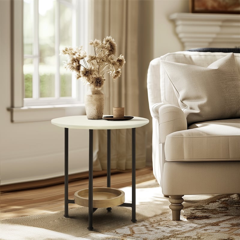 Madison Park Beauchamp White/ Natural End Table