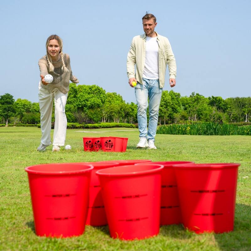 ROPODA Giant Yard Pong, Yard Games with Durable Buckets and Balls, Red