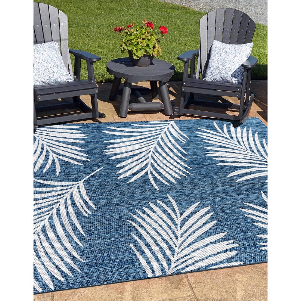 World Rug Gallery Contemporary Palm Leaves Textured Flat Weave Indoor/Outdoor Area Rug
