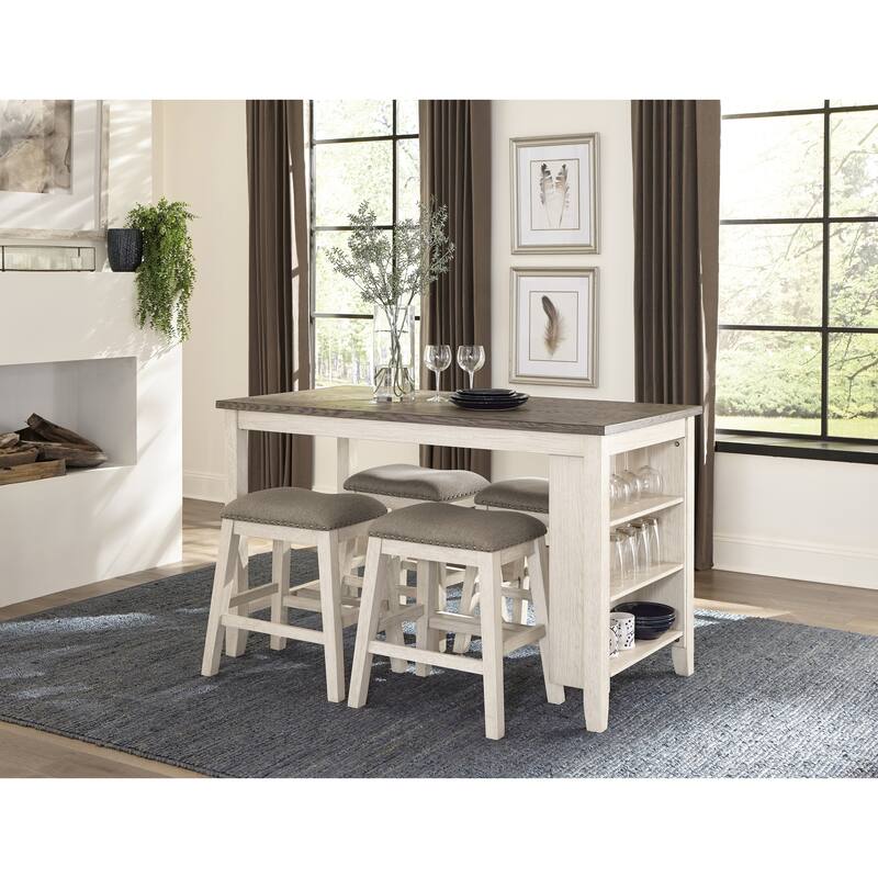 Modern Antique White and Rosy Brown 1pc Counter Height Table with Built-in Shelves Wooden Multifunctional Kitchen Dining