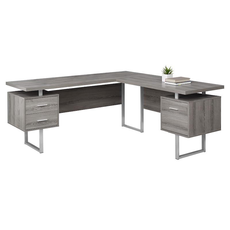 L Shaped Computer Desk with Storage - Modern Corner Desk, Home Office Workstation, 70" Wide, Brown Grey Finish