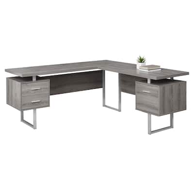 L Shaped Computer Desk with Storage - Modern Corner Desk, Home Office Workstation, 70" Wide, Brown Grey Finish