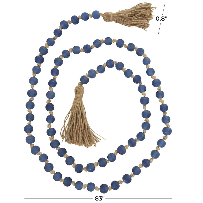 Glass Handmade Round Long Frosted Beaded Garland with Tassel with Knotted Brown Jute - Various Colors - Roche River Decor