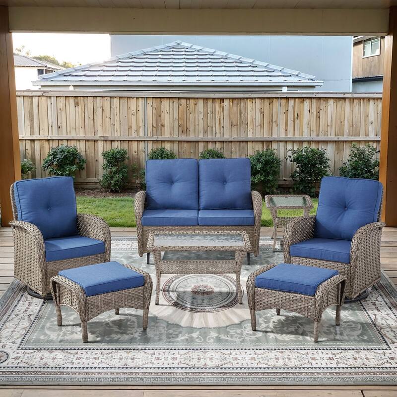 Gymojoy Outdoor Wicker Patio Furniture Loveseat Glider & Chair Set Weather-Resistant