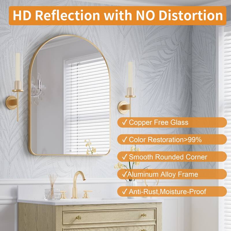 24 in./28 in. W x 36 in. H Bathroom Wall Mounted Arched Anodized Aluminum Framed Mirror
