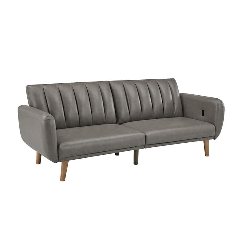 Sogndal Upholstered Convertible Split-Back Futon Sofa Bed with USB Charging Ports by iNSPIRE Q Modern - Grey Microfiber