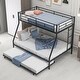 preview thumbnail 3 of 7, Black Twin/Full Size Steel Bunk Bed with Twin Size Trundle and Two-Side Ladders