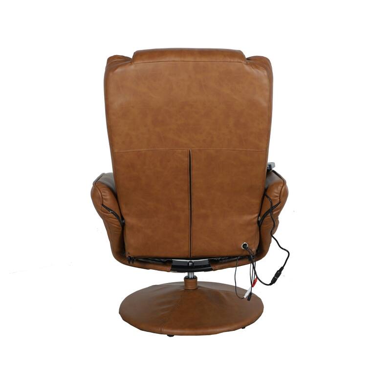 LeatherSoft Massaging Multi-Position Recliner w/Side Pocket & Ottoman