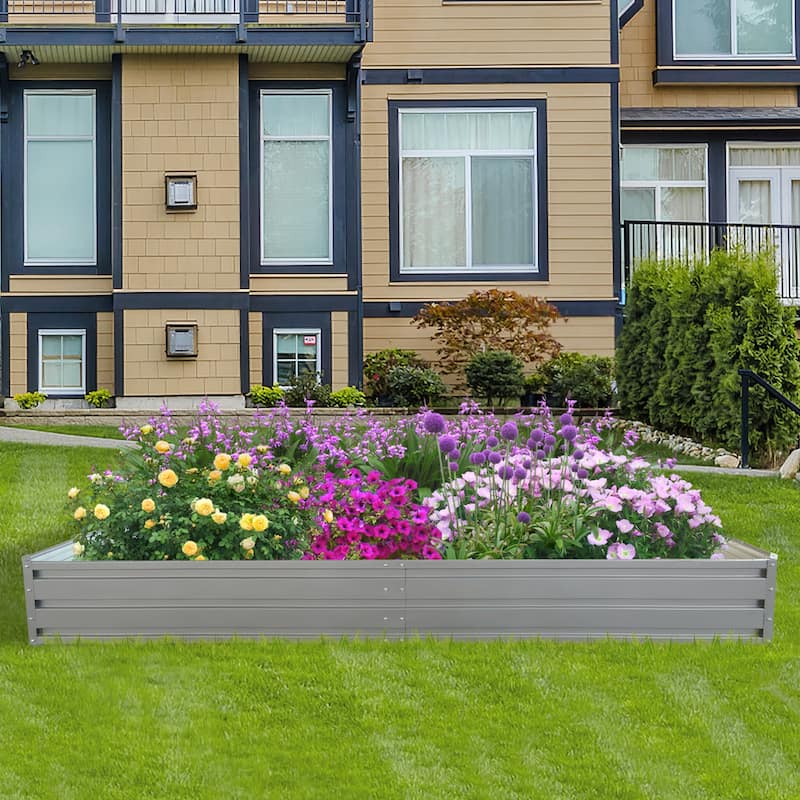 Metal Raised Rectangular Flower Beds Outdoor Flower Beds Courtyard Garden Planting Beds for Vegetables Flowers Herb - Grey