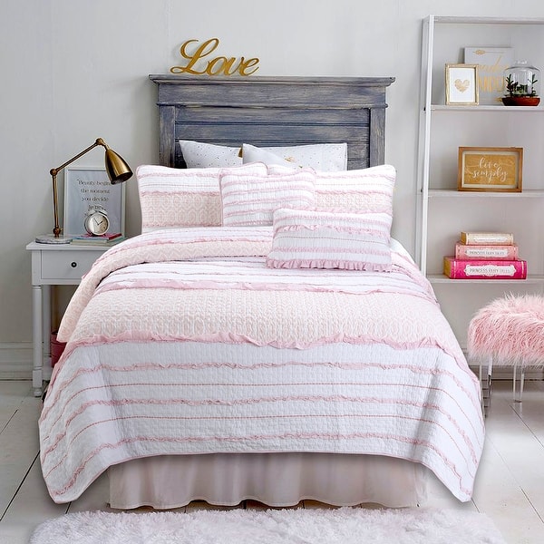 Cozy Line Pretty in Pink Girly Ruffle Pink Cotton Quilt Bedding Set