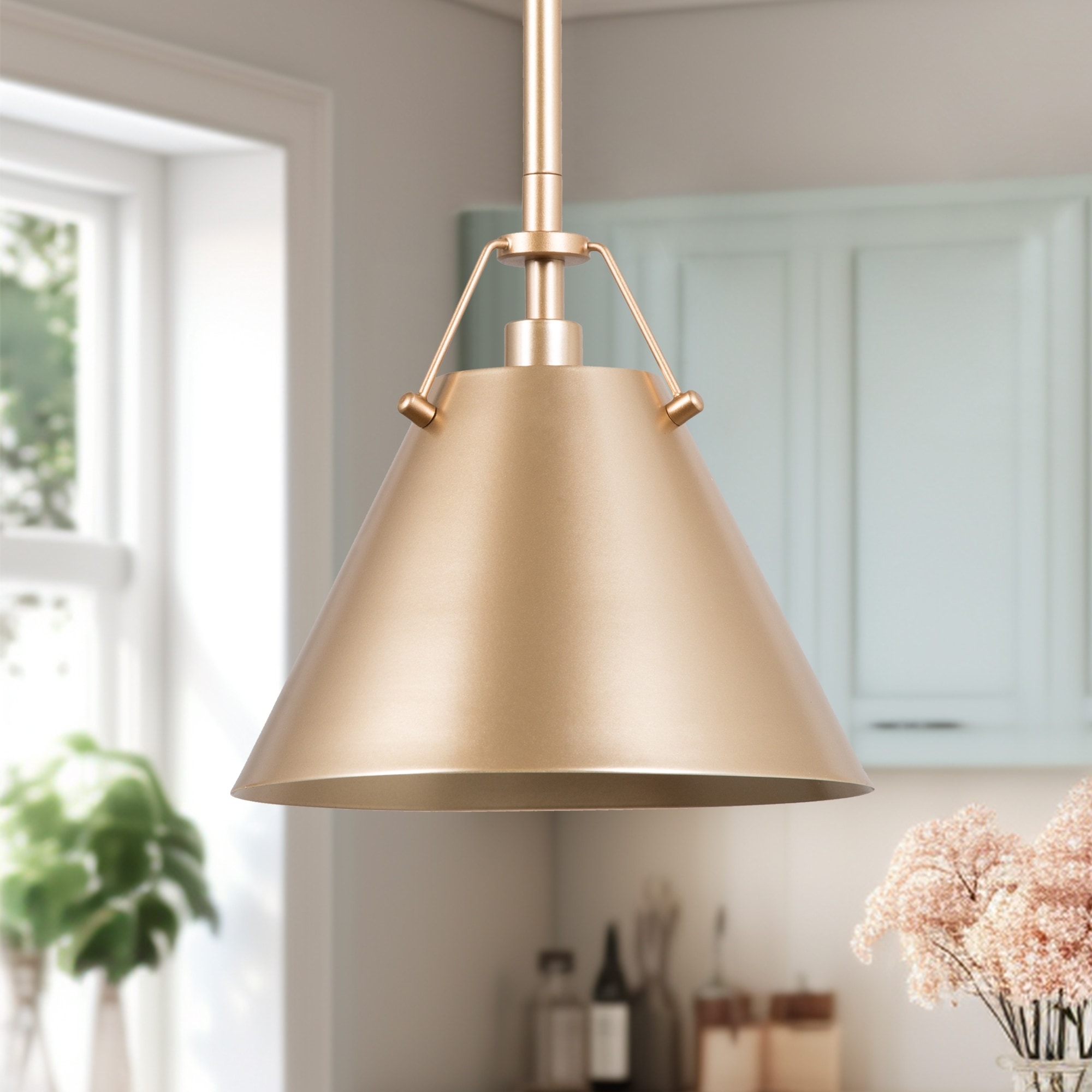 Modern Gold 1-Light Cone Pendant Light for Kitchen Island Dining Room - D 8" x H 7.5"
