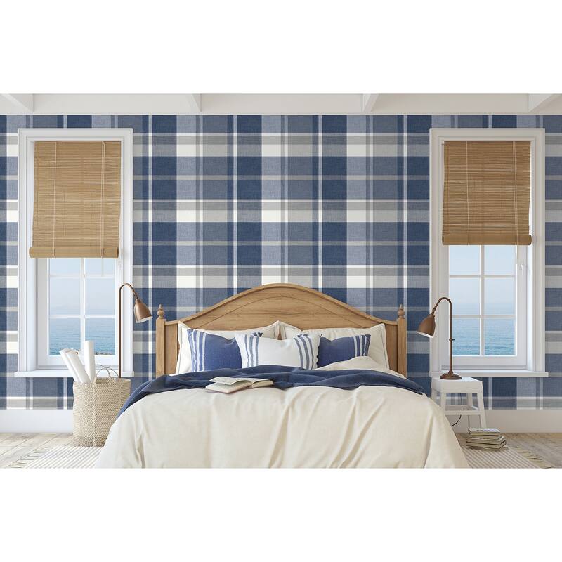 A-Street Prints Madaket Indigo Plaid Wallpaper