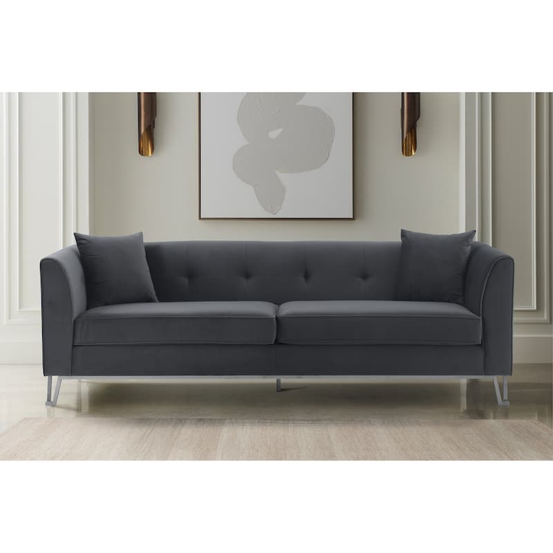 Everest 90" Fabric Upholstered Sofa with Metal Legs - Grey