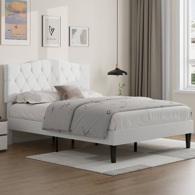 VECELO Tufted Upholstered Bed Frames With Adjustable Headboard