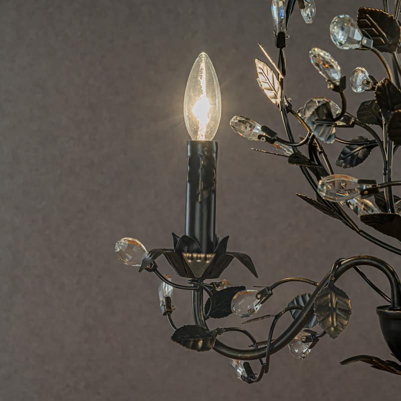 CraftHome Contemporary Dark Bronze Leaf Chandelier Elegant Interior Lighting With Crystal Accents For Dining Room Foyer