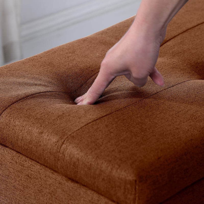 Tufted Fabric Storage Ottoman Bench, Ottoman Linen Bench - Set of 3
