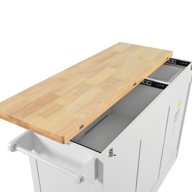 Roomfitters Kitchen Island with Foldable Counter Top, Kitchen Storage Cart with Slide-Out Shelf, Towel Rack and Drawer