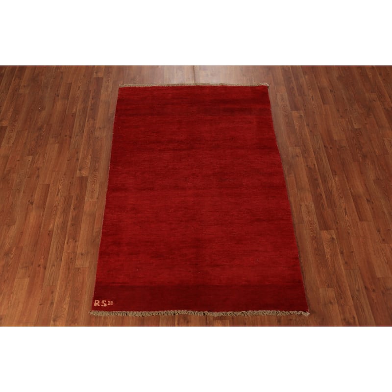 Gabbeh Modern Rug Hand-Knotted Solid Red Wool Carpet - 3'10" x 5'10"